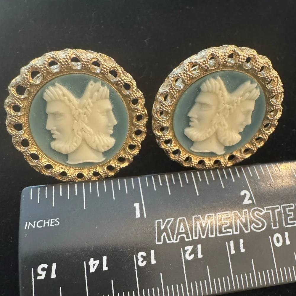 Swank Roman Janus Gold Plated Blue Cameo Cufflinks